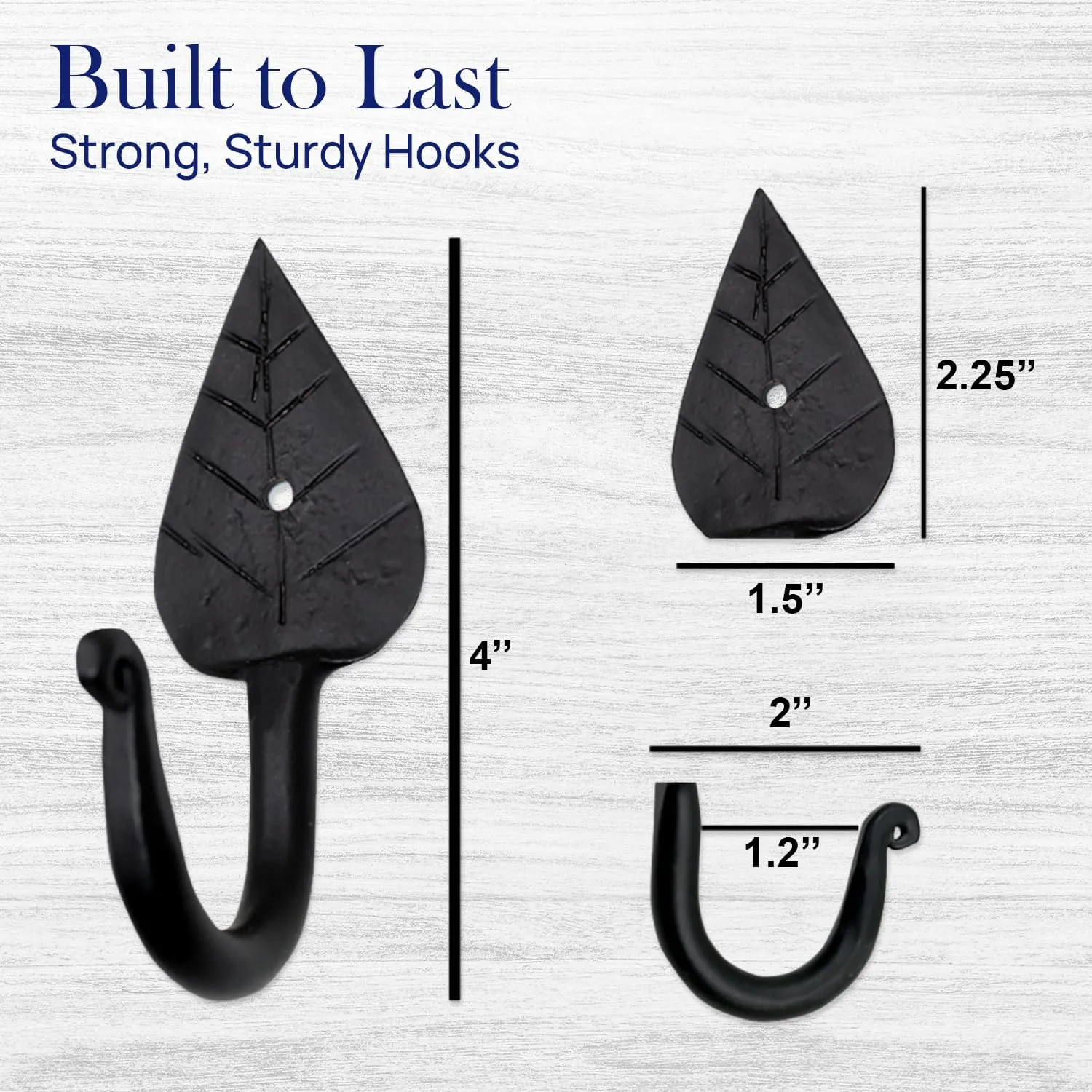 The Metal Magician Pack of 6 Coat Hooks Wall Mounted Leaf Style Single Robe Hanger Iron Blacksmith Key Holder Towel, Handbags, Hat Hanging Perfect for Bathroom, Kitchen, Living Room