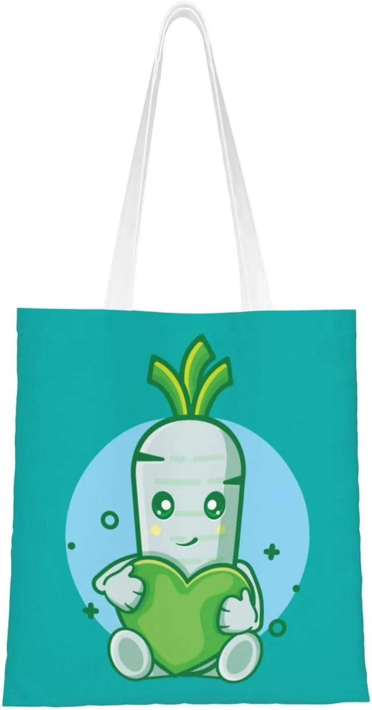 The White Carrot Holding the Love Tote Bag for Women Canvas Shopping Bags Reusable Large Capacity Casual Shoulder Handbags Grocery Bags