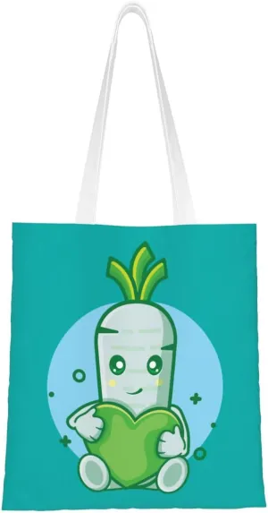 The White Carrot Holding the Love Tote Bag for Women Canvas Shopping Bags Reusable Large Capacity Casual Shoulder Handbags Grocery Bags
