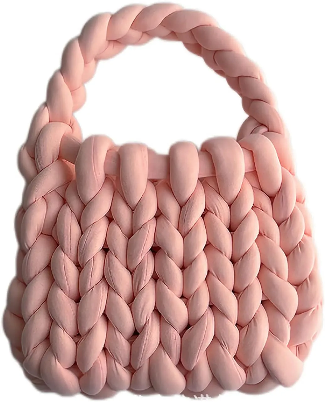 Thick Bulky Giant Wool Handwoven Handbag,Chunky Yarn Knit Shoulder Bag,Casual Soft Purse,Braided DIY Bucket Bag