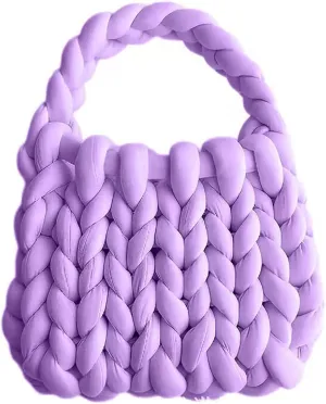 Thick Bulky Giant Wool Handwoven Handbag,Chunky Yarn Knit Shoulder Bag,Casual Soft Purse,Braided DIY Bucket Bag
