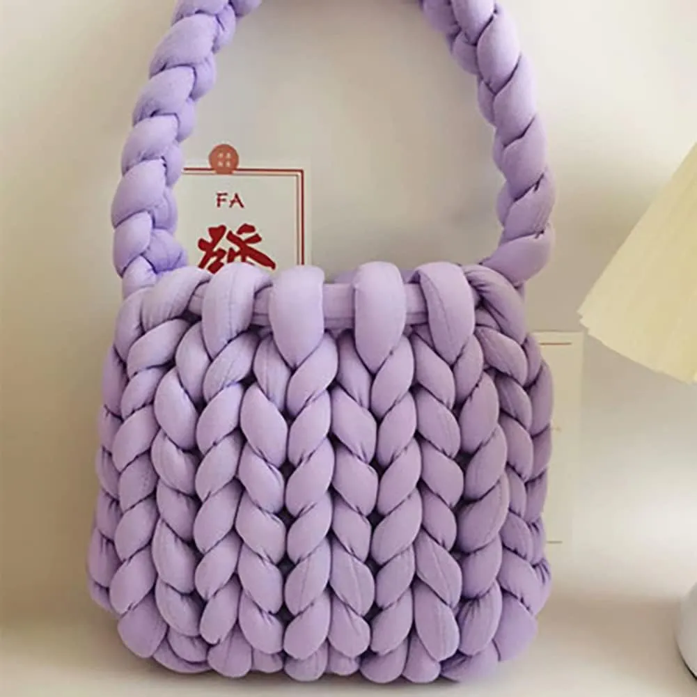 Thick Bulky Giant Wool Handwoven Handbag,Chunky Yarn Knit Shoulder Bag,Casual Soft Purse,Braided DIY Bucket Bag