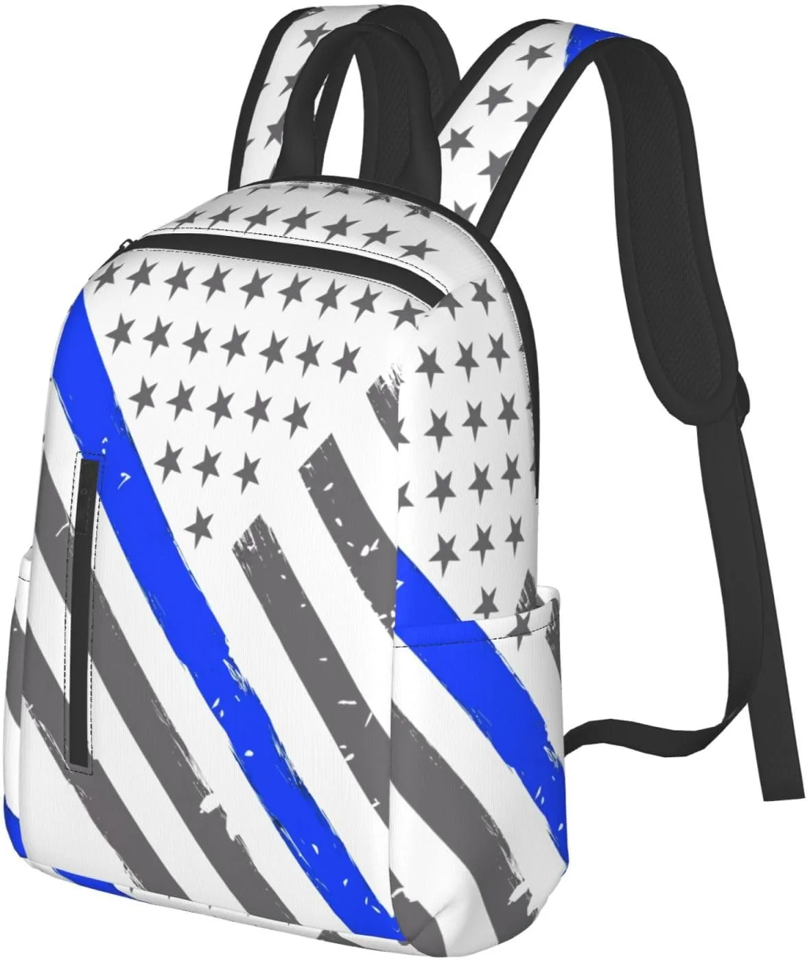 Thin Blue Line American Flag Casual Backpacks Laptop Backpack Outdoor Travel Rucksack Sport Carry-On Daypack Lightweight Bag with Multi-Pockets