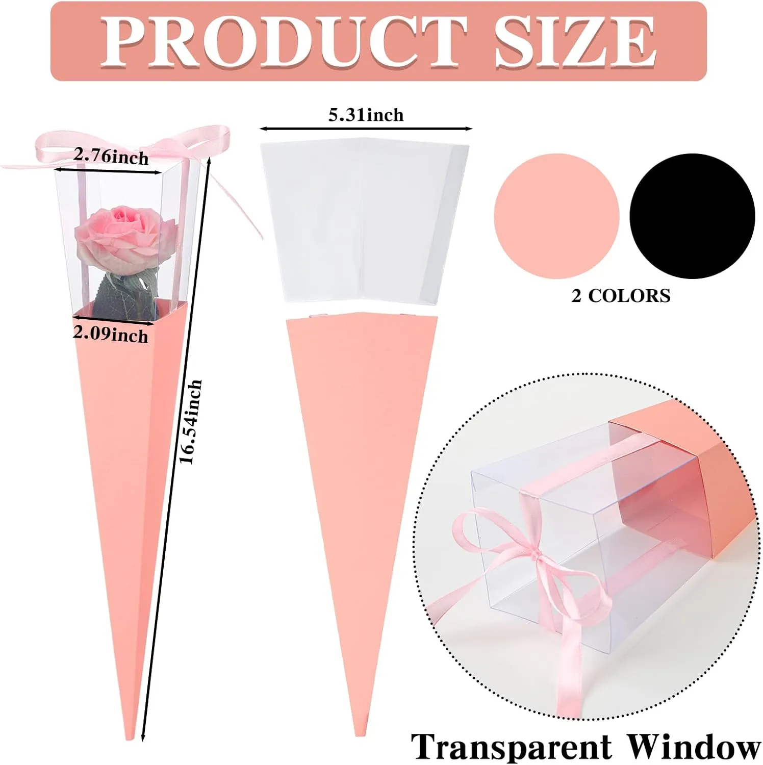 Thyle 24 Pcs Flower Bags Single Rose Sleeves DIY Floral Wrapping Paper Single Rose Flower Bouquet Bag Floral Gift for International Women's Mother's Day Wedding Arrangement Supply(Pink, Black)