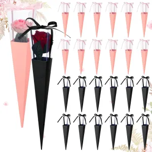 Thyle 24 Pcs Flower Bags Single Rose Sleeves DIY Floral Wrapping Paper Single Rose Flower Bouquet Bag Floral Gift for International Women's Mother's Day Wedding Arrangement Supply(Pink, Black)