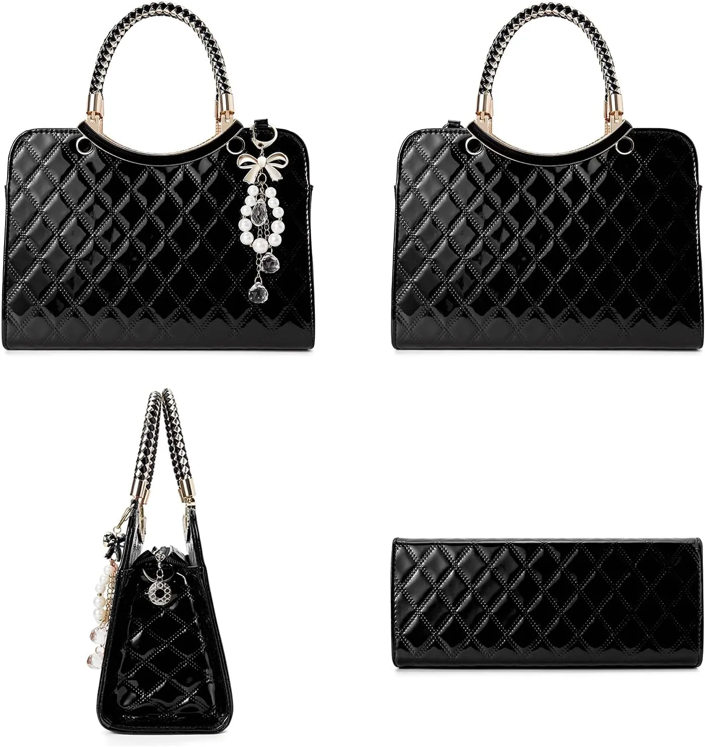 TIBES Shiny Patent Leather Women Purses Satchel Handbags Ladies Fashion Top Handle Handbags Crossbody Shoulder Bags