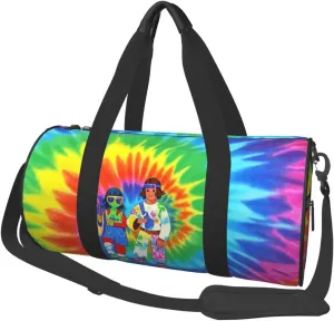 Tie Dye Hippies Print Round Large Capacity Travel Luggage Bags,Men's and Women's Hand-Held Travel Clothing Bags