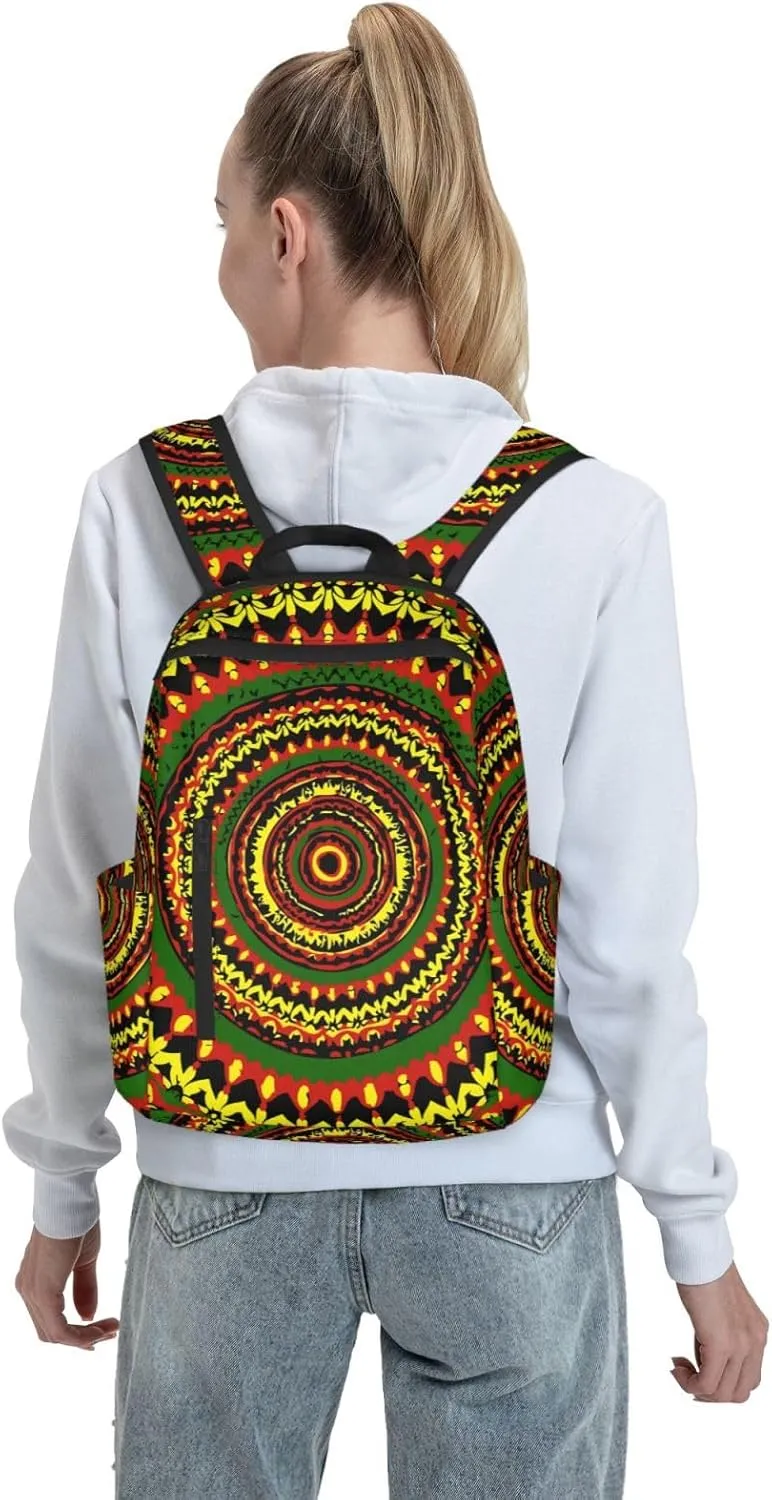 Tie Dye Rasta Circle Casual Backpacks Laptop Backpack Outdoor Travel Rucksack Sport Carry-On Daypack Lightweight Bag with Multi-Pockets