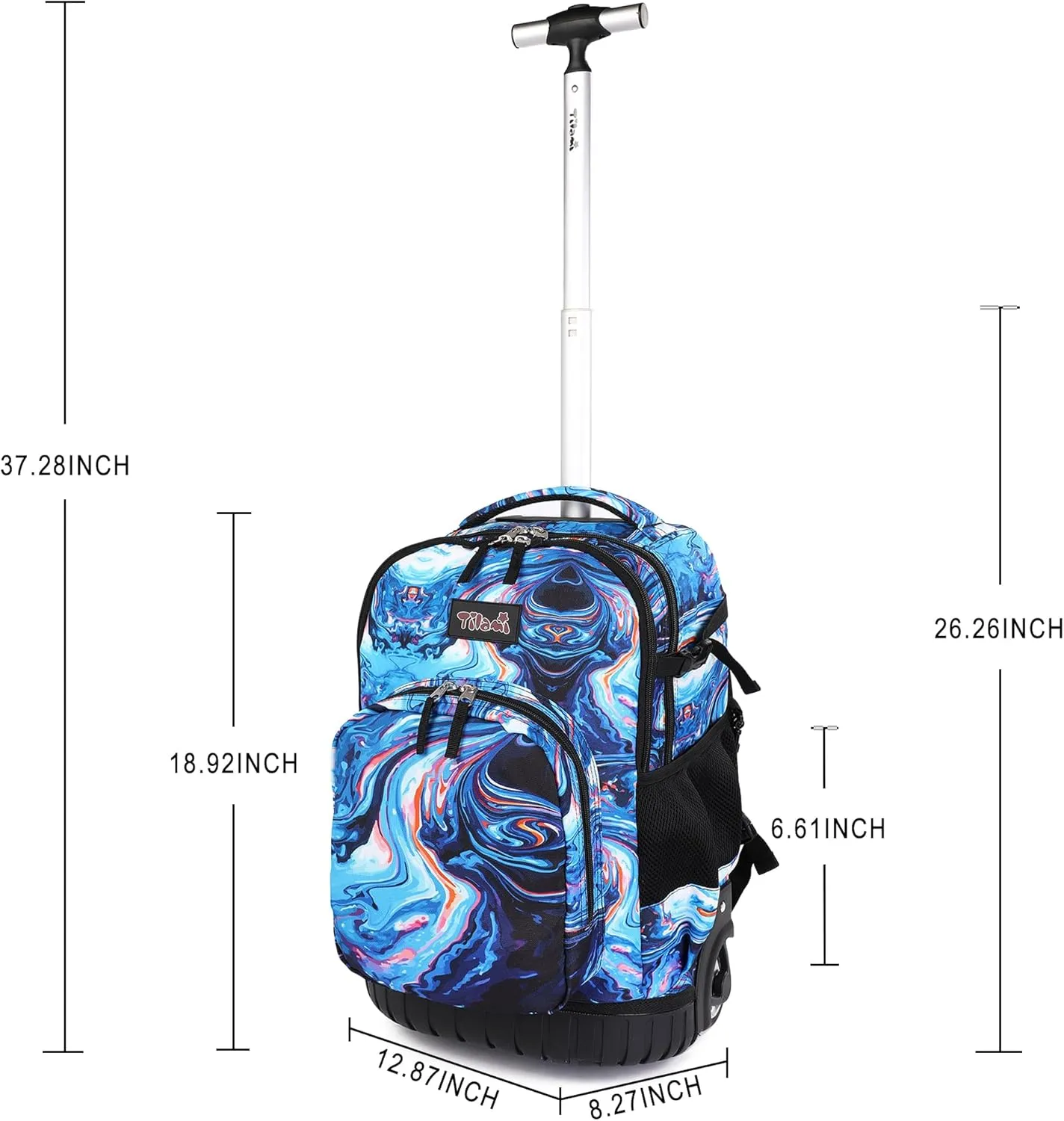 Tilami Rolling Backpack, 18 inch Shoulder Drop, Concealed Pockets and Wheel Cover, Laptop Backpack for Boys and Girls, Painting Blue