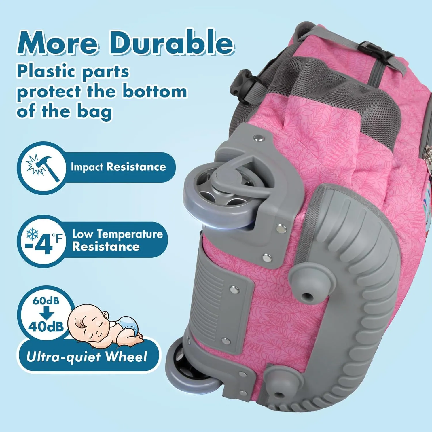 Tilami Rolling Backpack & Lunch bag for Kids 19 Inch Wheeled Bookbag for Boys & Girls for School & Travel,Giraffe pink