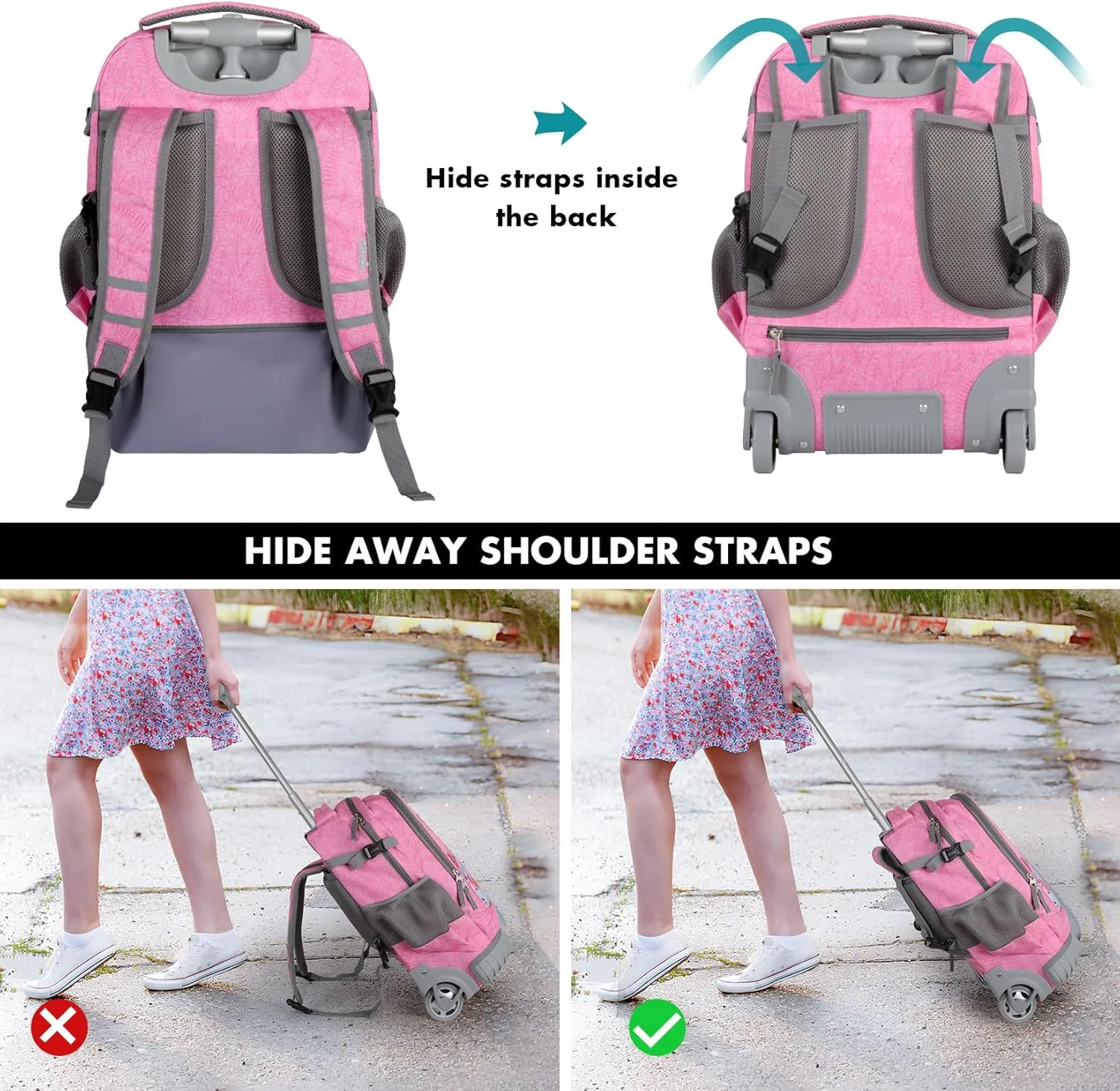 Tilami Rolling Backpack & Lunch bag for Kids 19 Inch Wheeled Bookbag for Boys & Girls for School & Travel,Giraffe pink