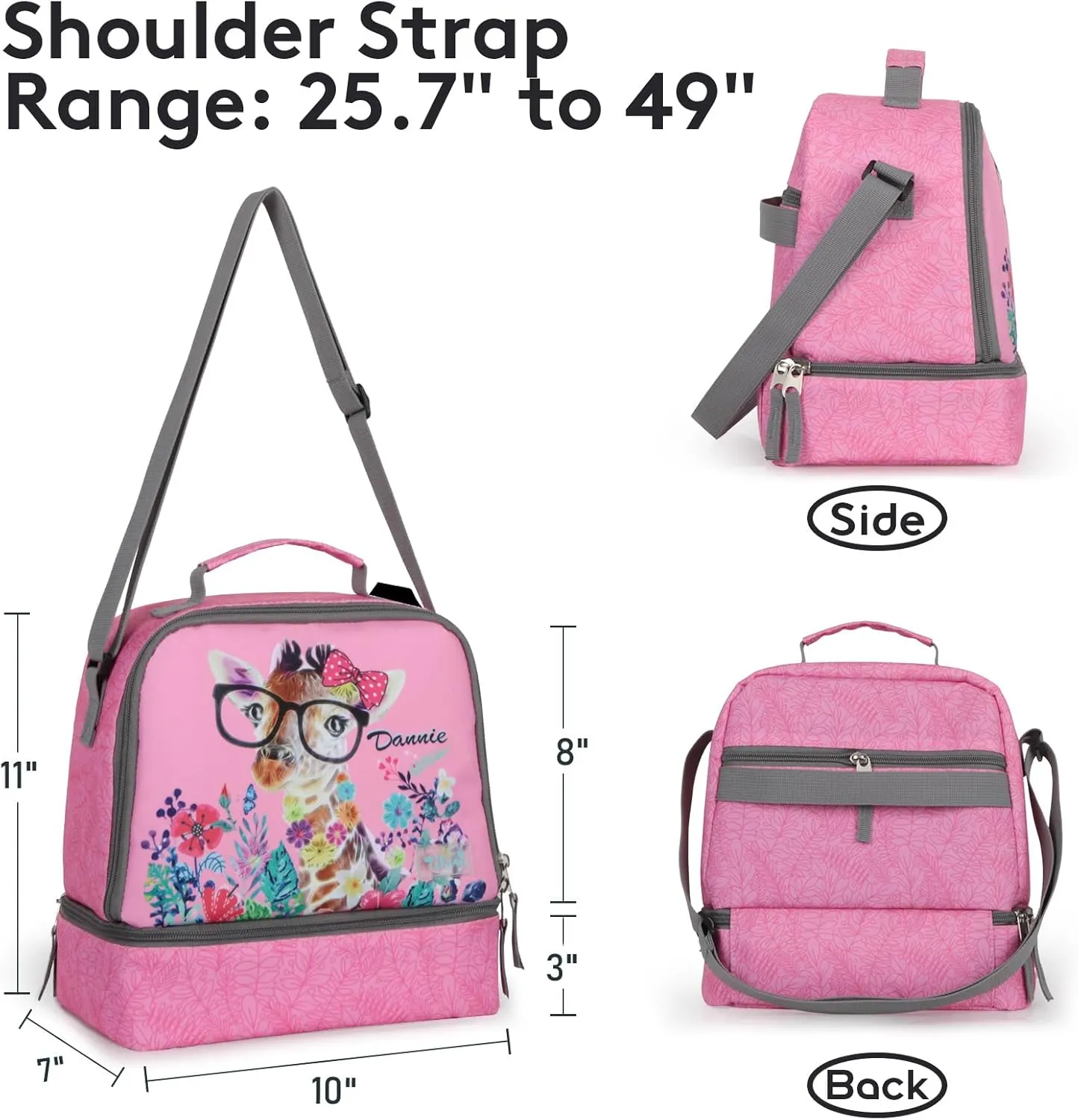 Tilami Rolling Backpack & Lunch bag for Kids 19 Inch Wheeled Bookbag for Boys & Girls for School & Travel,Giraffe pink