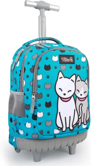 Tilami Rolling Backpack for Kids 18 Inch Wheeled Bookbag for Boys & Girls for School & Travel,Cats