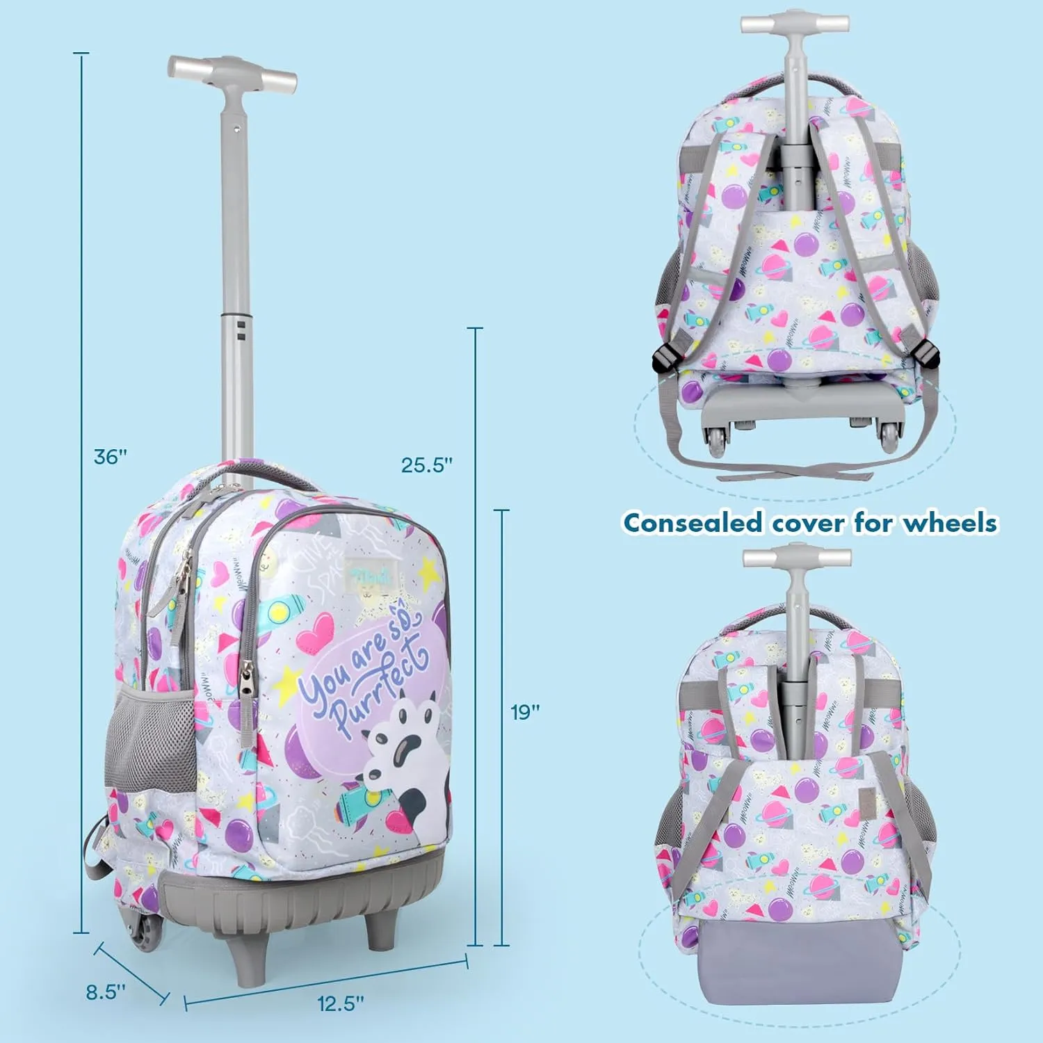 Tilami Rolling Backpack for Kids 18 Inch Wheeled Bookbag for Boys & Girls for School & Travel,Claw