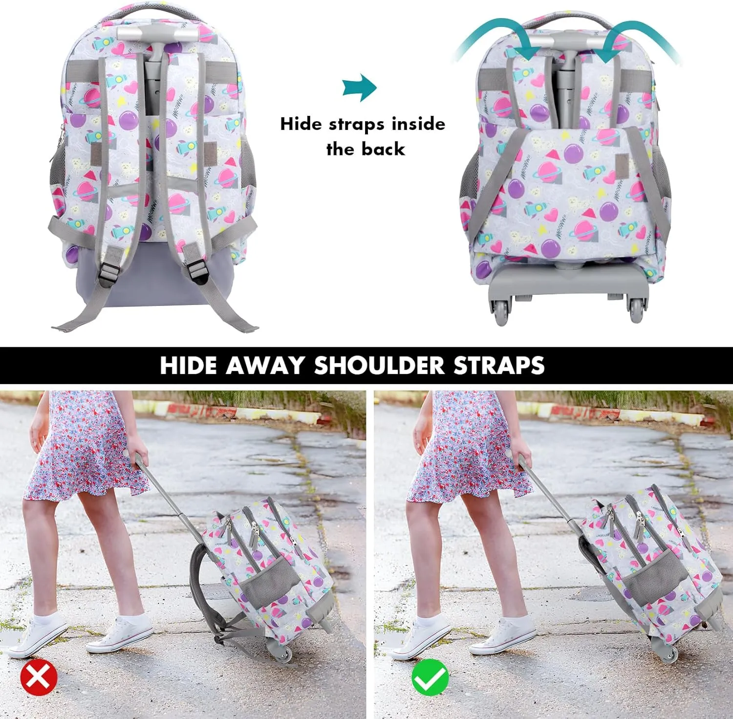 Tilami Rolling Backpack for Kids 18 Inch Wheeled Bookbag for Boys & Girls for School & Travel,Claw