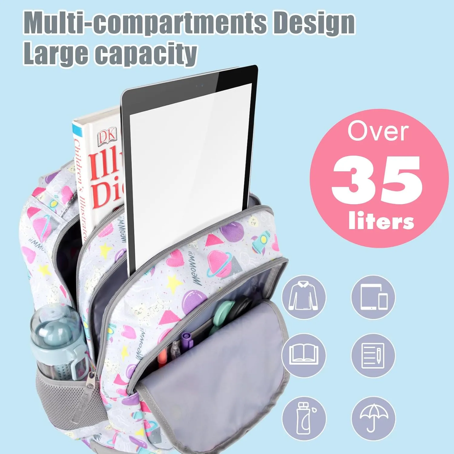 Tilami Rolling Backpack for Kids 18 Inch Wheeled Bookbag for Boys & Girls for School & Travel,Claw