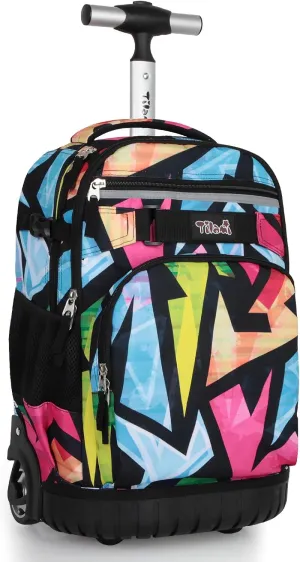 Tilami Rolling Backpack for Kids 18 Inch Wheeled Bookbag for Boys & Girls for School & Travel,Colorful blue
