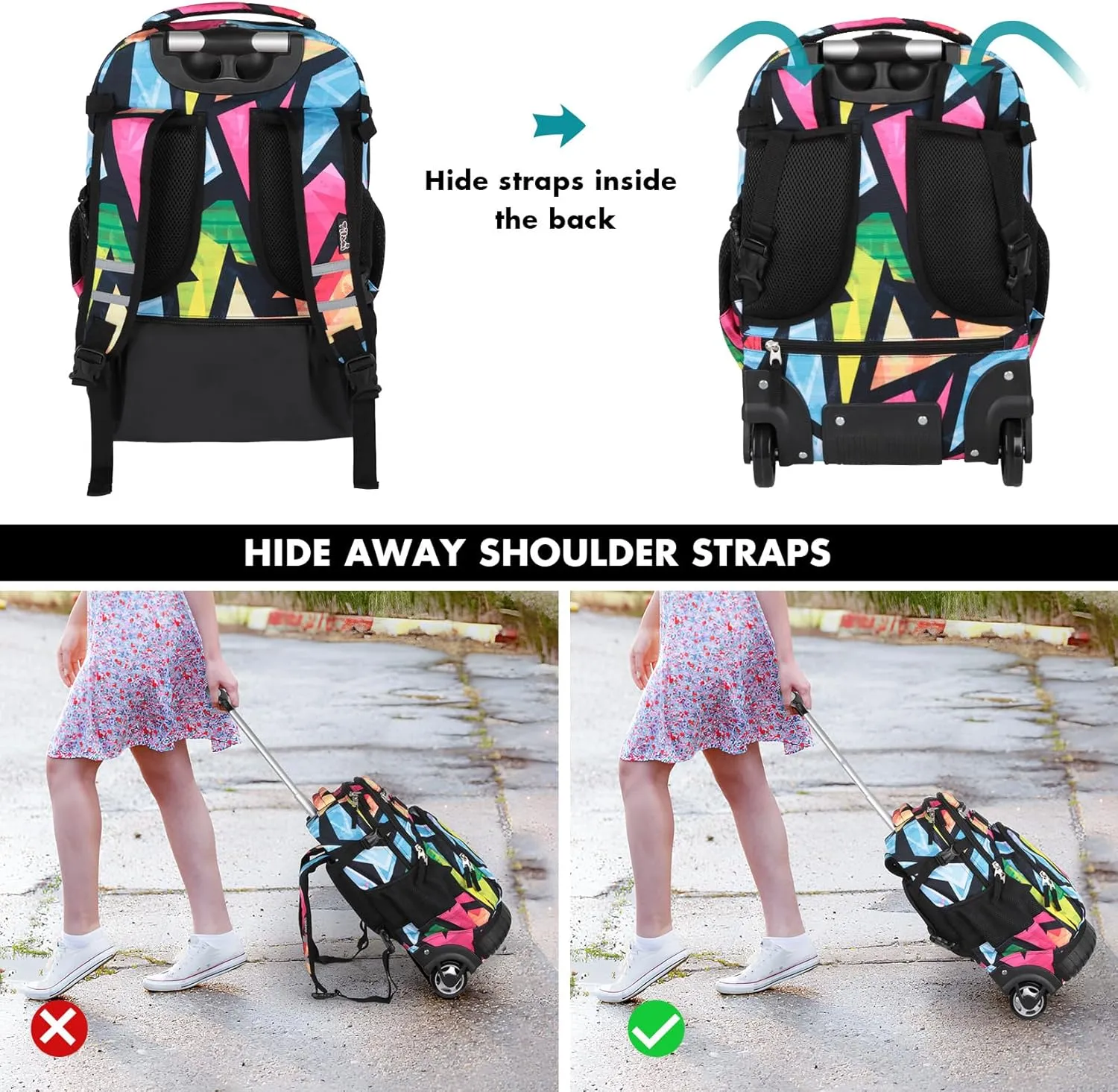 Tilami Rolling Backpack for Kids 18 Inch Wheeled Bookbag for Boys & Girls for School & Travel,Colorful blue