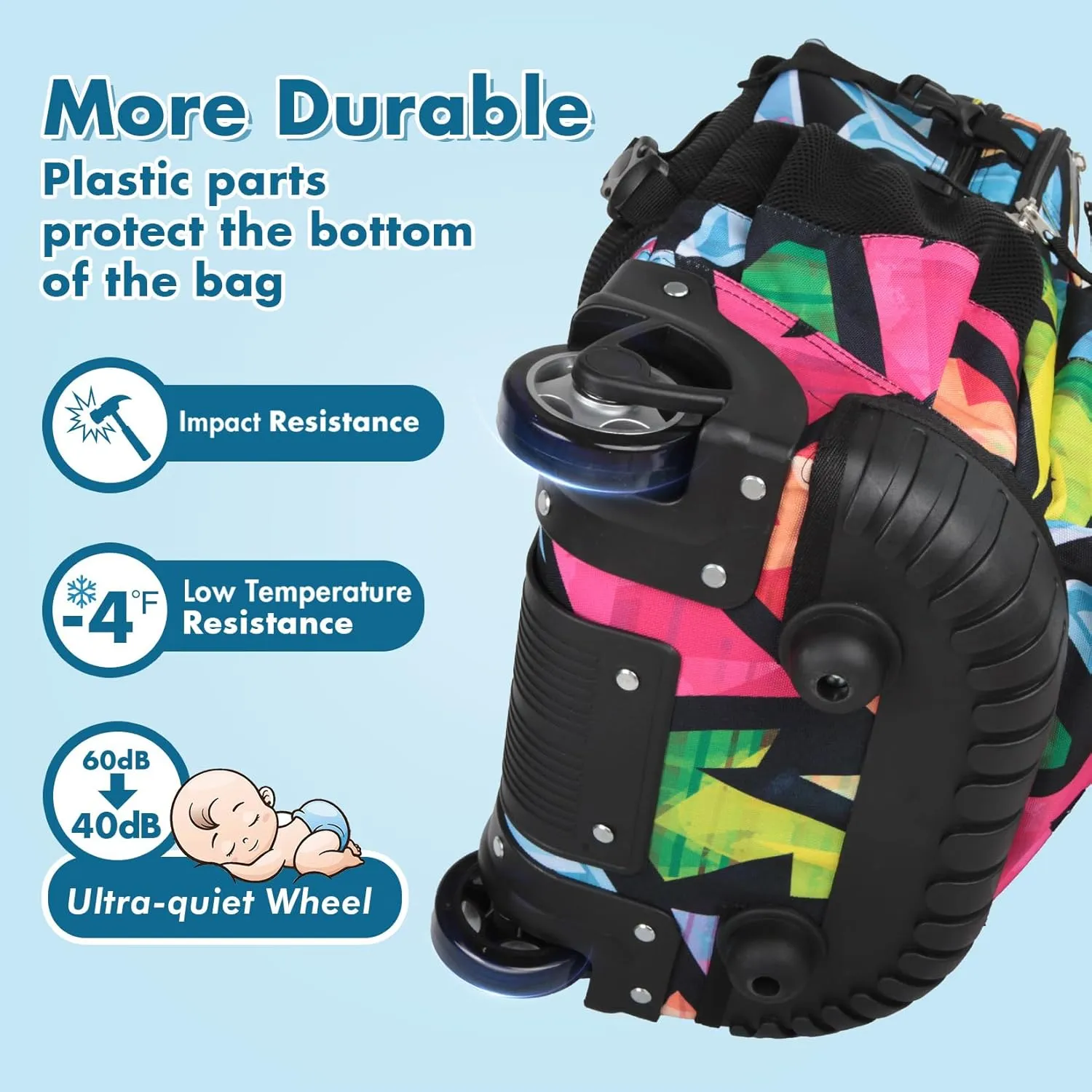 Tilami Rolling Backpack for Kids 18 Inch Wheeled Bookbag for Boys & Girls for School & Travel,Colorful blue