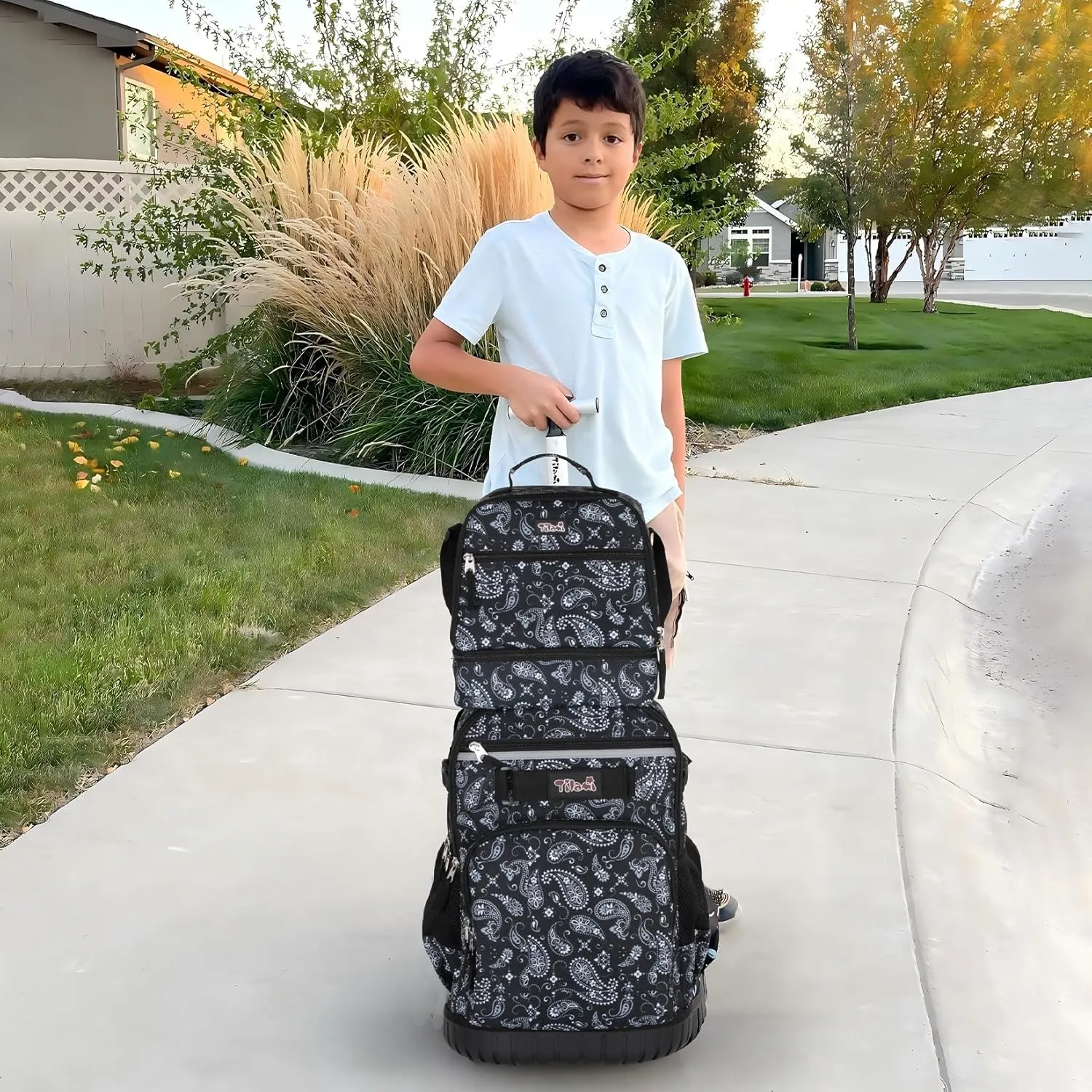 Tilami Rolling Backpack for Kids 18 Inch Wheeled Bookbag for Boys & Girls for School & Travel,Diamonds