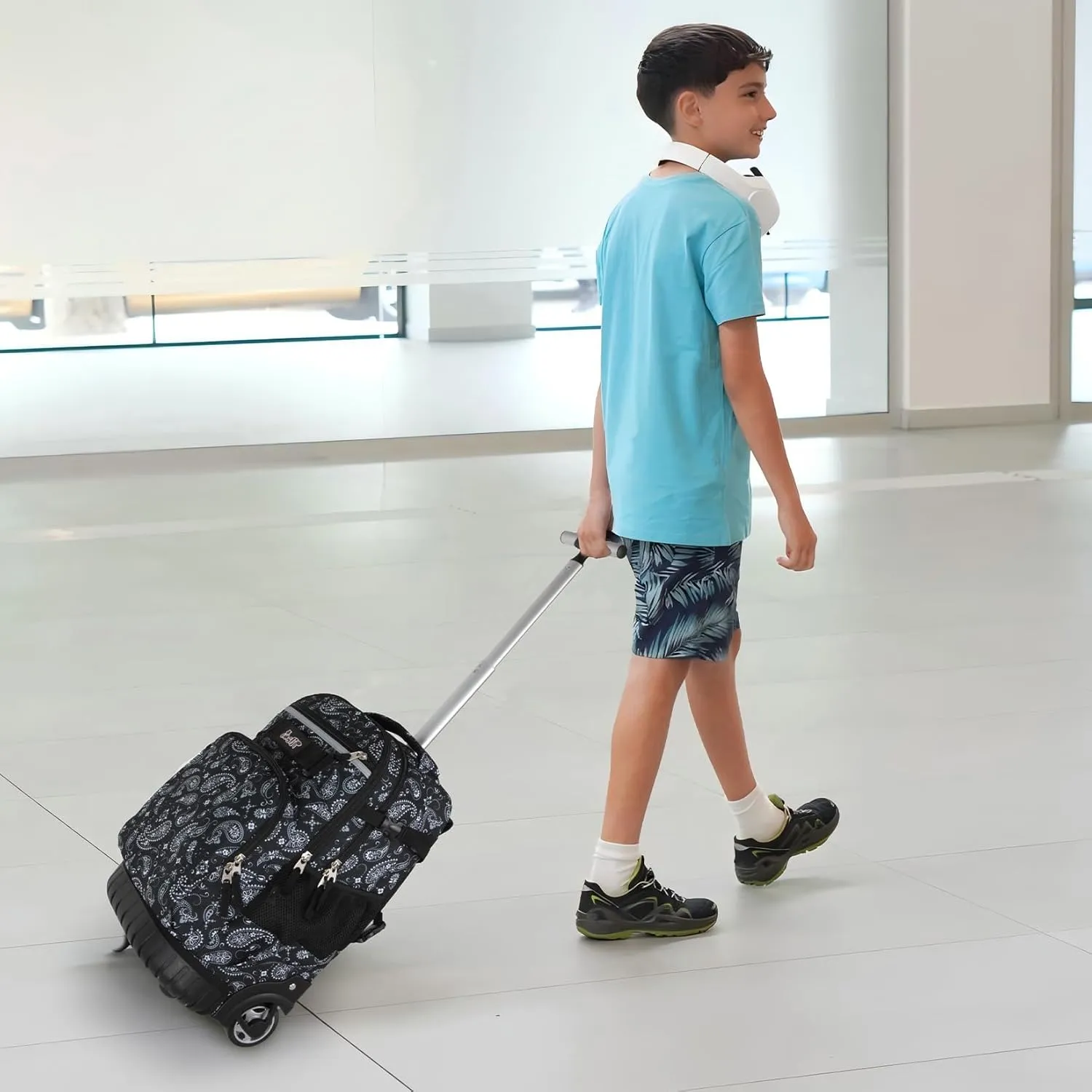 Tilami Rolling Backpack for Kids 18 Inch Wheeled Bookbag for Boys & Girls for School & Travel,Diamonds