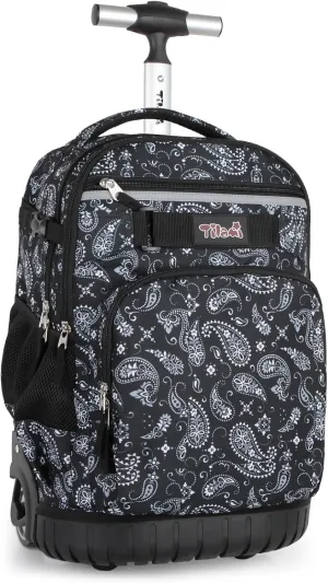 Tilami Rolling Backpack for Kids 18 Inch Wheeled Bookbag for Boys & Girls for School & Travel,Diamonds