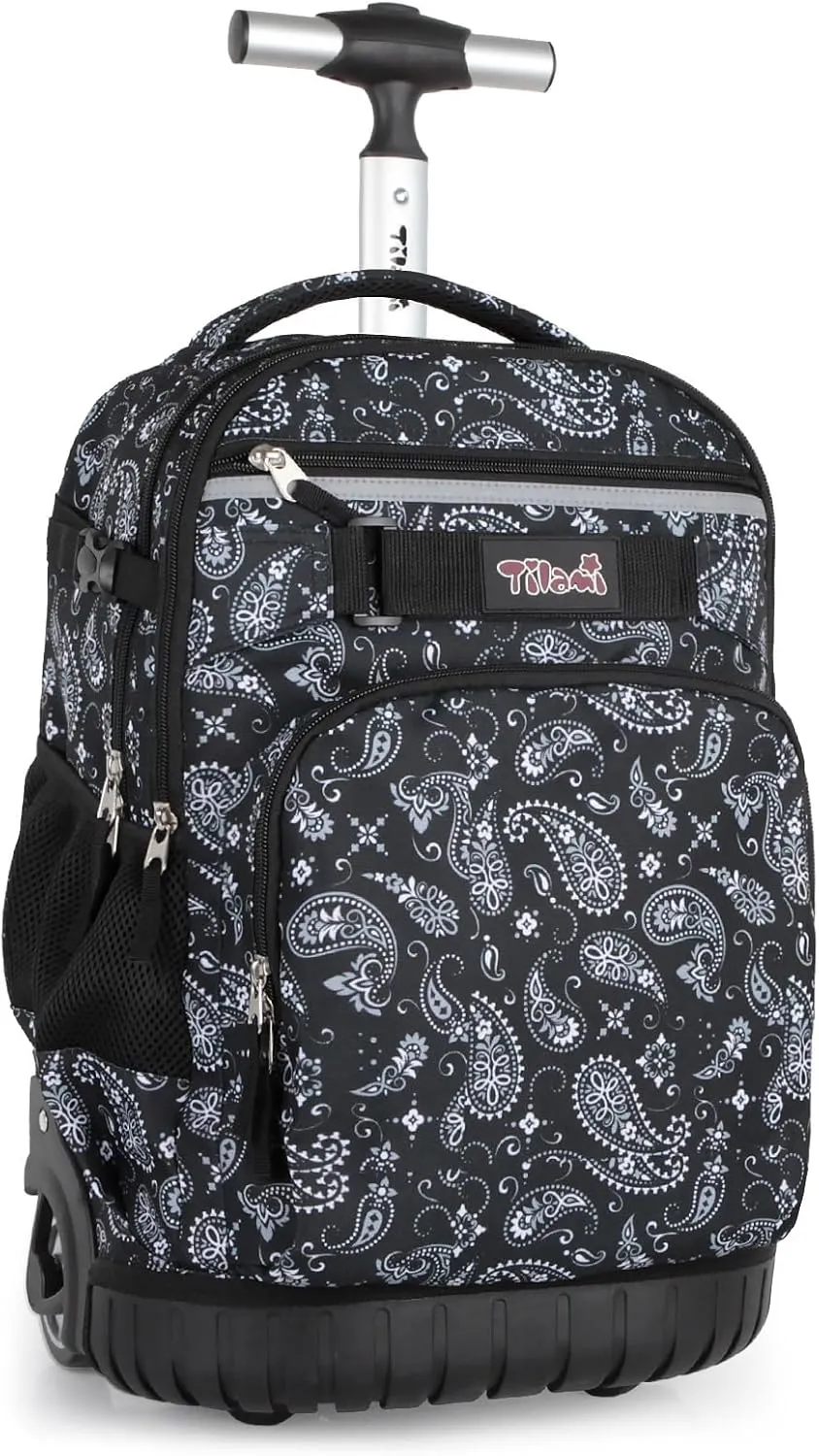 Tilami Rolling Backpack for Kids 18 Inch Wheeled Bookbag for Boys & Girls for School & Travel,Diamonds