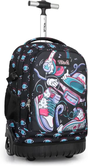Tilami Rolling Backpack for Kids 18 Inch Wheeled Bookbag for Boys & Girls for School & Travel,Sports Black