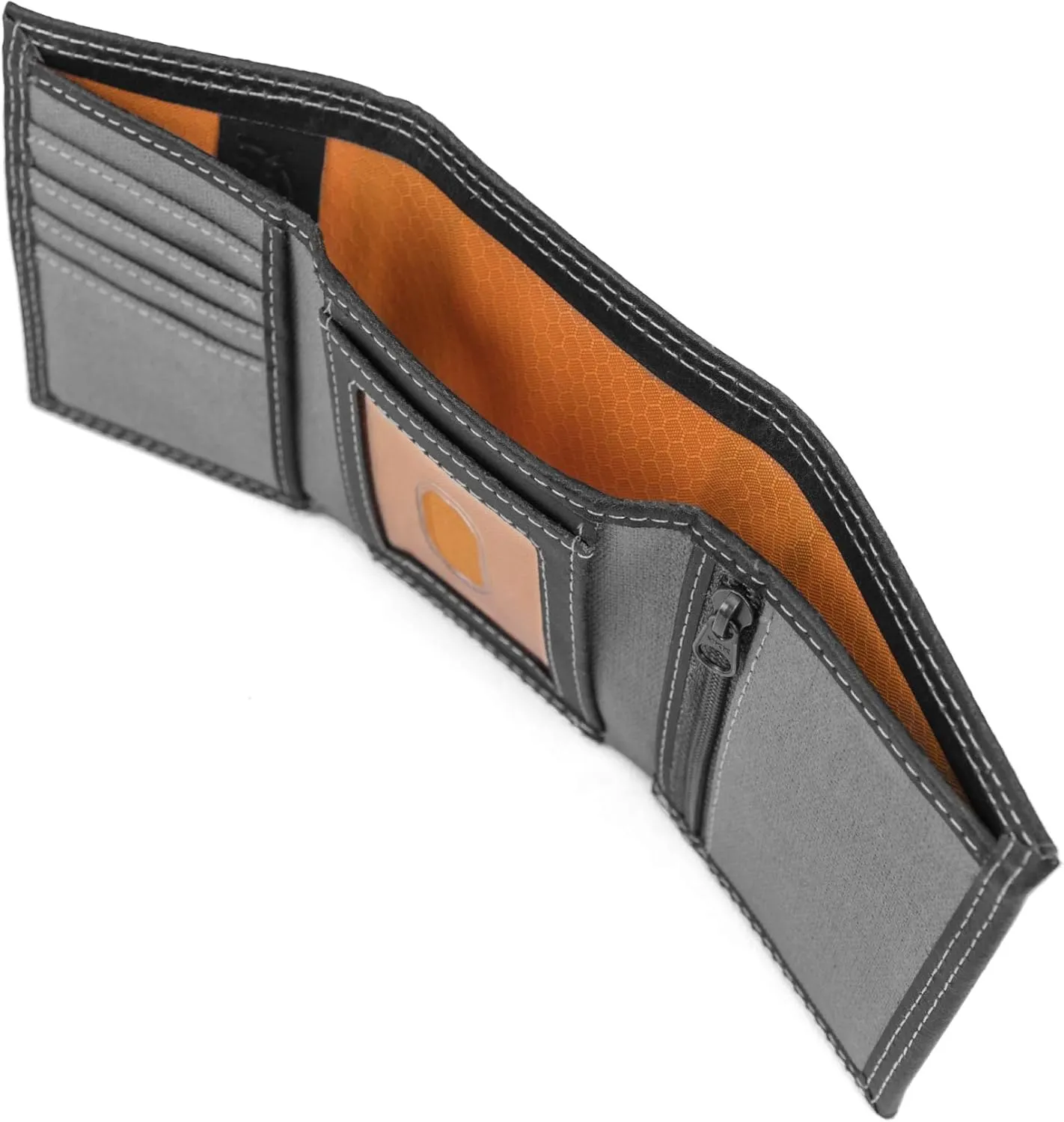 Timberland PRO Men's Canvas Leather RFID Trifold Wallet with Zippered Pockets