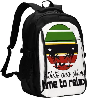 Time to relax in Saint Kitts Flag Business Laptop Backpack Travel Backpacks Outdoor Rucksack Large Bag Daypack with USB Charging Port Multi-Pocket for Hiking Camping