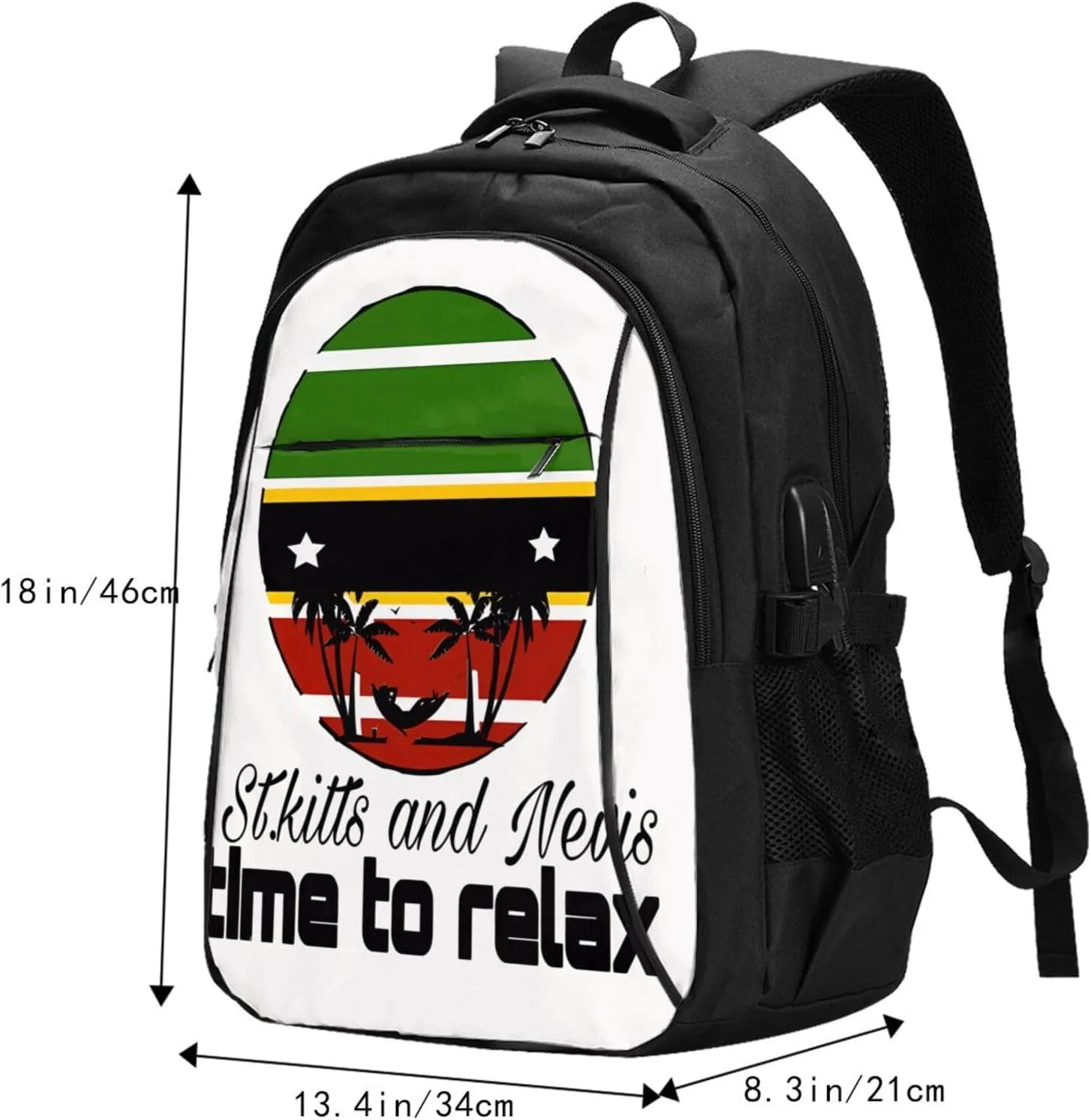 Time to relax in Saint Kitts Flag Business Laptop Backpack Travel Backpacks Outdoor Rucksack Large Bag Daypack with USB Charging Port Multi-Pocket for Hiking Camping