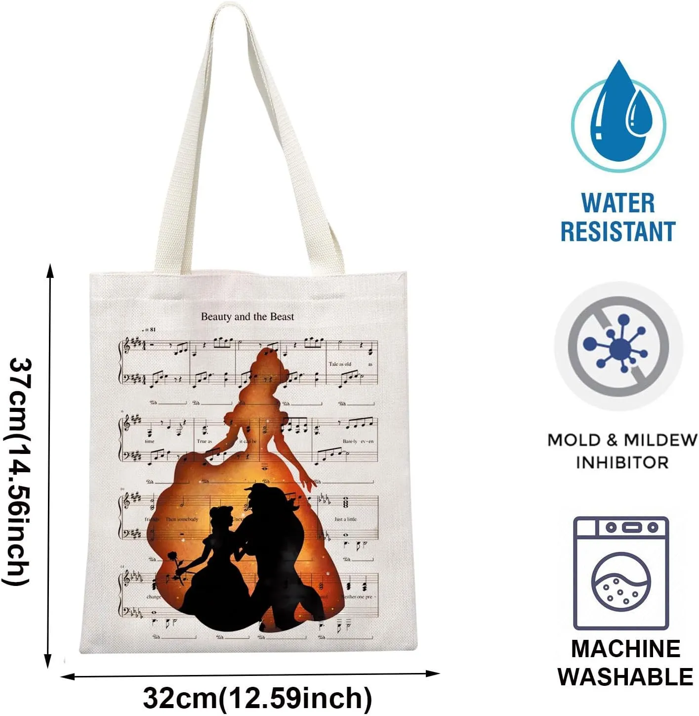 TOBGBE Fairy Tales Gift Beauty Movie Inspired Tote Bag Beauty Fairy Princess Big Capacity Bag For Women Beast Fans Gift