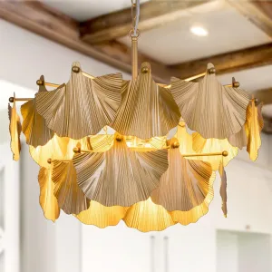 TOCHIC Modern Farmhouse Chandelier, 8 Lights Gold Chandeliers for Dining Room, Rustic Chandelier with Ginkgo Leaves, Ceiling Light Fixture for Living Room, Bedroom, Kitchen, Entryway, W-25.98"