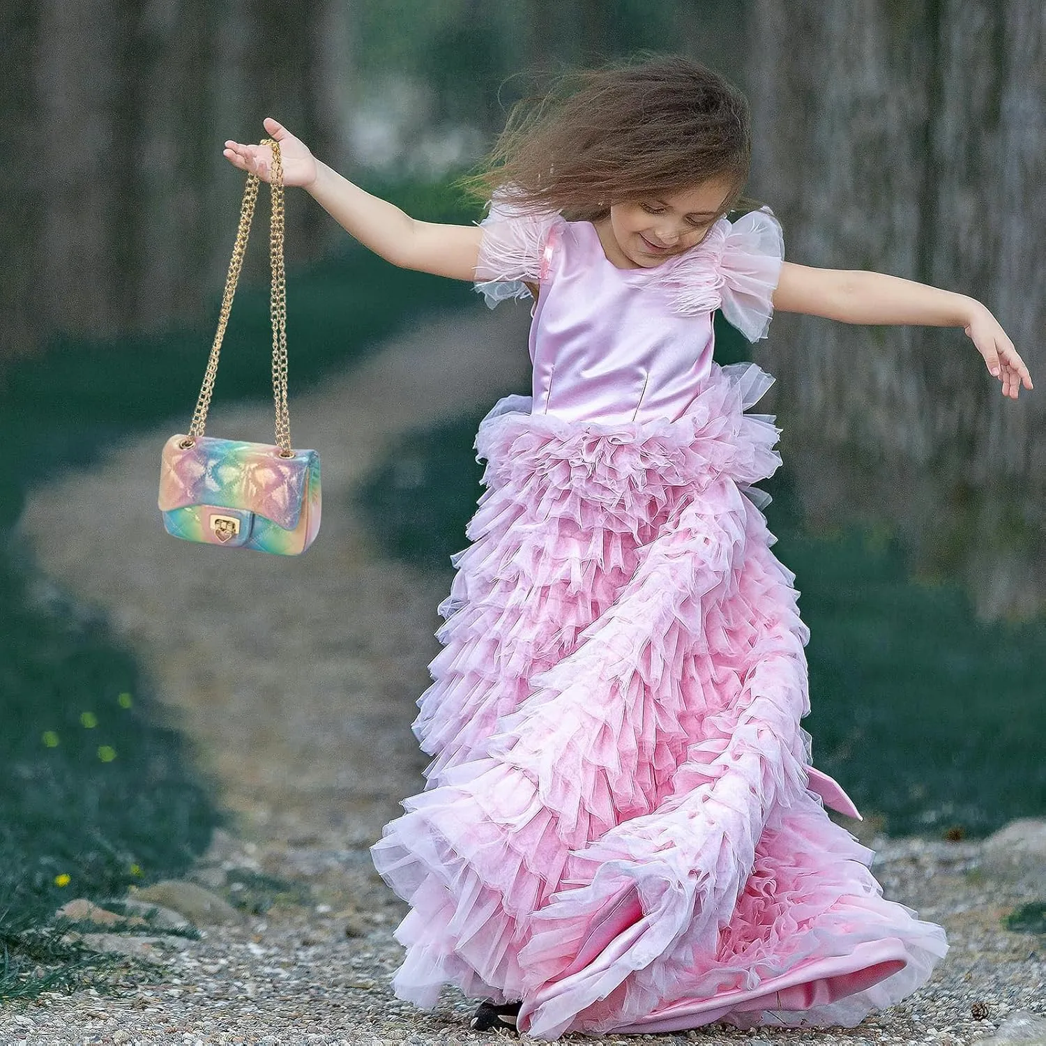 Toddler Purse for Girls Age 3-14, Heart Lock Kids Purse, Cute Crossbody Bag with Chain Strap