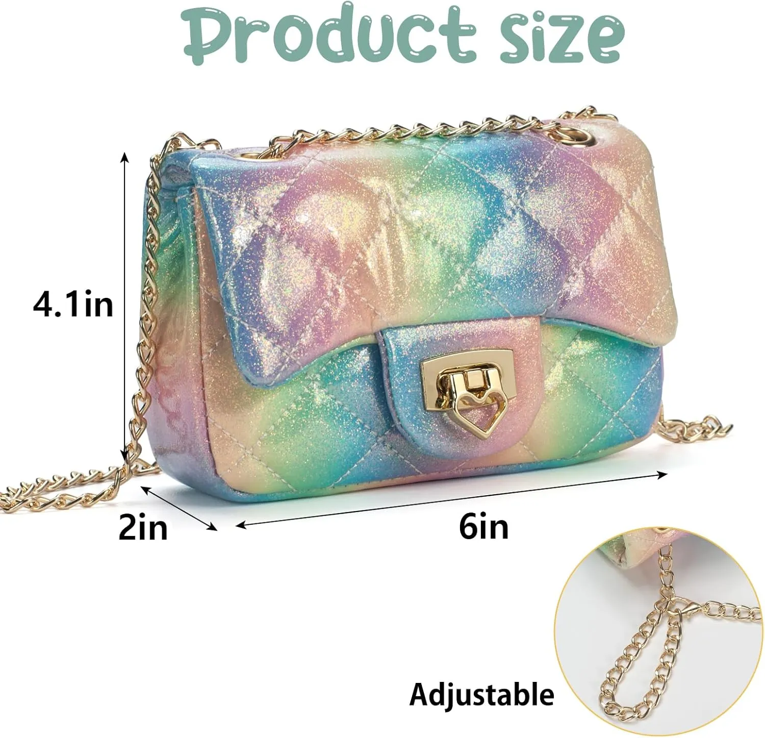 Toddler Purse for Girls Age 3-14, Heart Lock Kids Purse, Cute Crossbody Bag with Chain Strap
