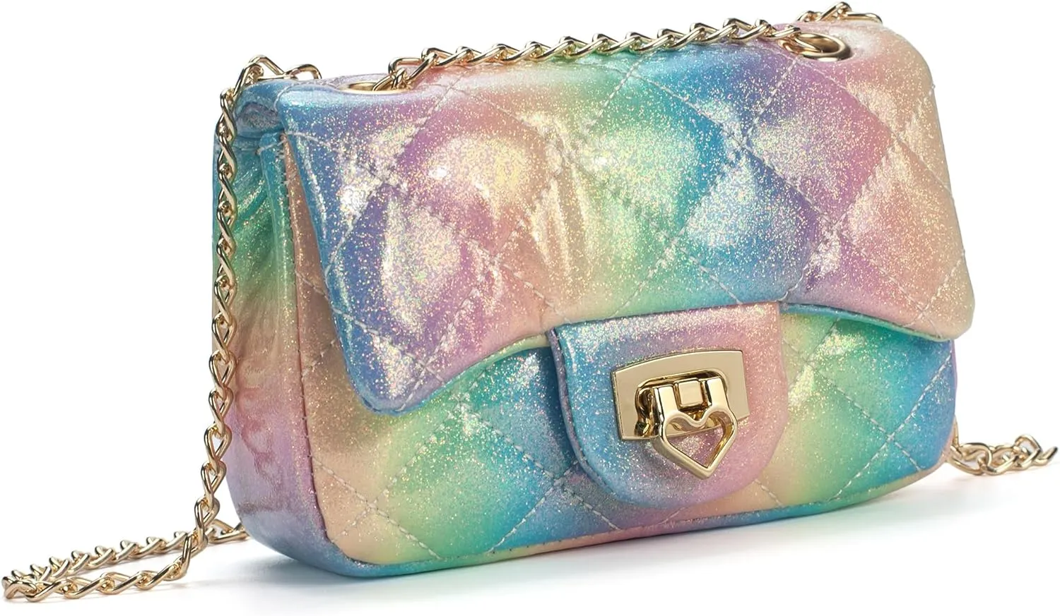 Toddler Purse for Girls Age 3-14, Heart Lock Kids Purse, Cute Crossbody Bag with Chain Strap