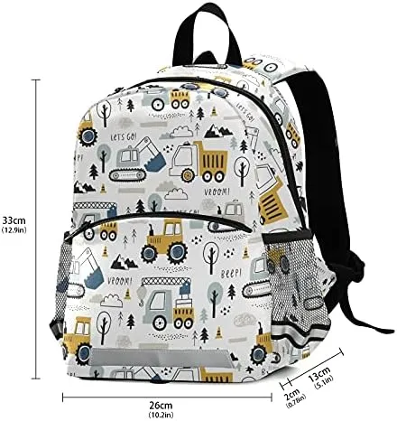 Toddlers Backpack Kids Childish Truck Excavator Bookbag for Boys Girls 3-6 Years Preschool Kindergarten Cute Mini Bags with Safety Leash Daypack