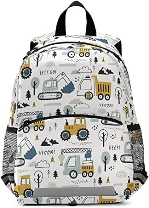 Toddlers Backpack Kids Childish Truck Excavator Bookbag for Boys Girls 3-6 Years Preschool Kindergarten Cute Mini Bags with Safety Leash Daypack