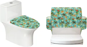 Toilet Lid Cover Set of 2, Standard Toilet Seat Lid Cover with Storage Bags Soft Machine Washable Fits Most Round Elongated Oblong Lids Plumeria Tree