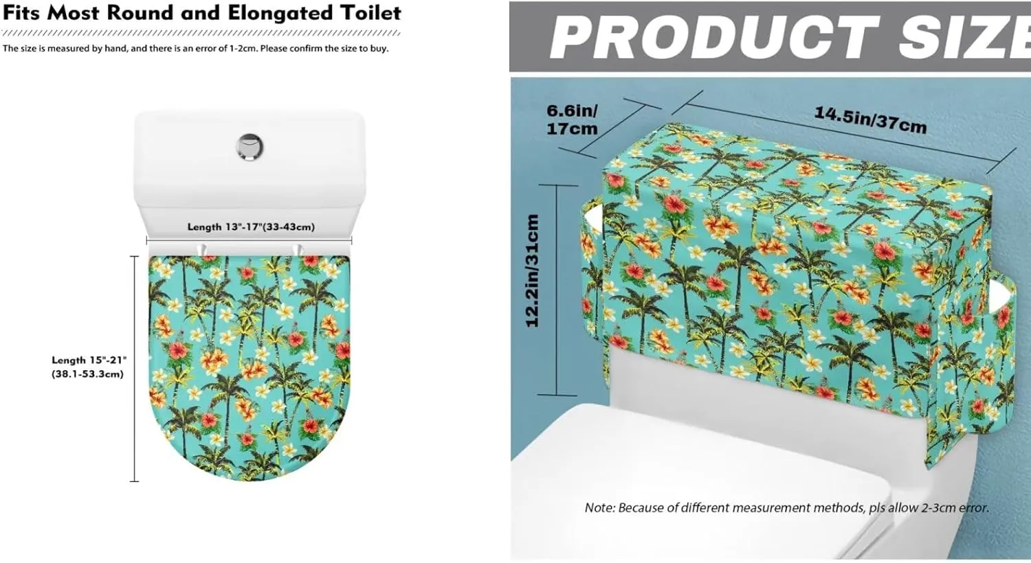 Toilet Lid Cover Set of 2, Standard Toilet Seat Lid Cover with Storage Bags Soft Machine Washable Fits Most Round Elongated Oblong Lids Plumeria Tree