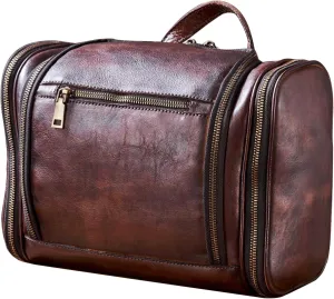 Toiletry Bag For Men, Genuine Leather Toiletries Organizer, Large Travel Hanging Toiletry Bag Water-resistant Bathroom Shaving Kit for Cosmetics, Makeup Case Travel Dopp Kit