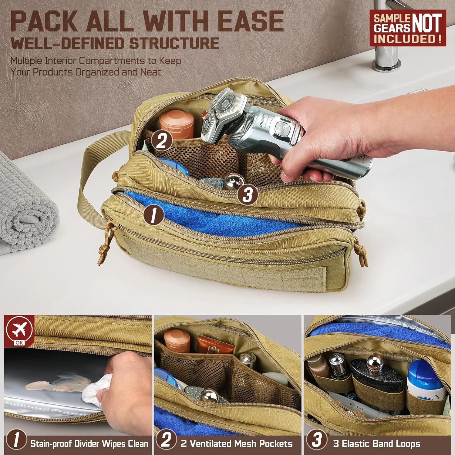 Toiletry Bag for Men, Tactical Dopp Kit Military Hygiene Bag Mens Toiletry Travel Bag MOLLE EDC Pouch Small Toiltries Travel Bathroom Shaving Kit Shower Bags