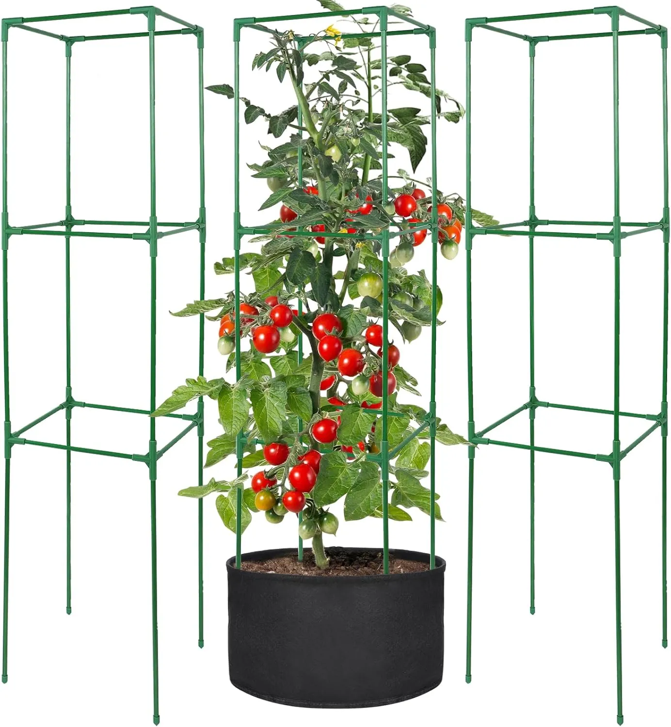 Tomato Cages for Garden - Durable Fiberglass Tomato Plant Support Pole, 44" Tall Plant Tower Stakes Cucumber Trellis for Raised Garden Bed Grow Bag Climbing Vegetable Flowers Fruits, 3 Pack
