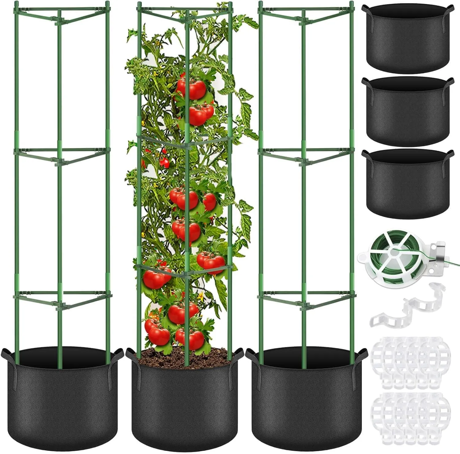 Tomato Cages for Garden,3 Pack Tomato Cages Trellis with Grow Bags, Heavy Duty Tomato Stake Support, Plant Cage Garden Cage for Pots Vegetables Plants