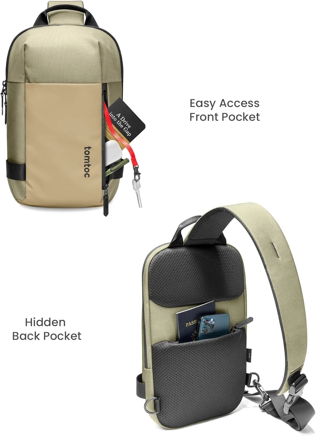 tomtoc Compact Sling Bag, Crossbody Chest Shoulder Bag for 11 inch 2025 iPad A16, iPad Air M3&M2, iPad Pro M4, M2&M1, Nintendo Switch 2/Switch/OLED, Slim Lightweight Daypack for Daily Use - XS Size