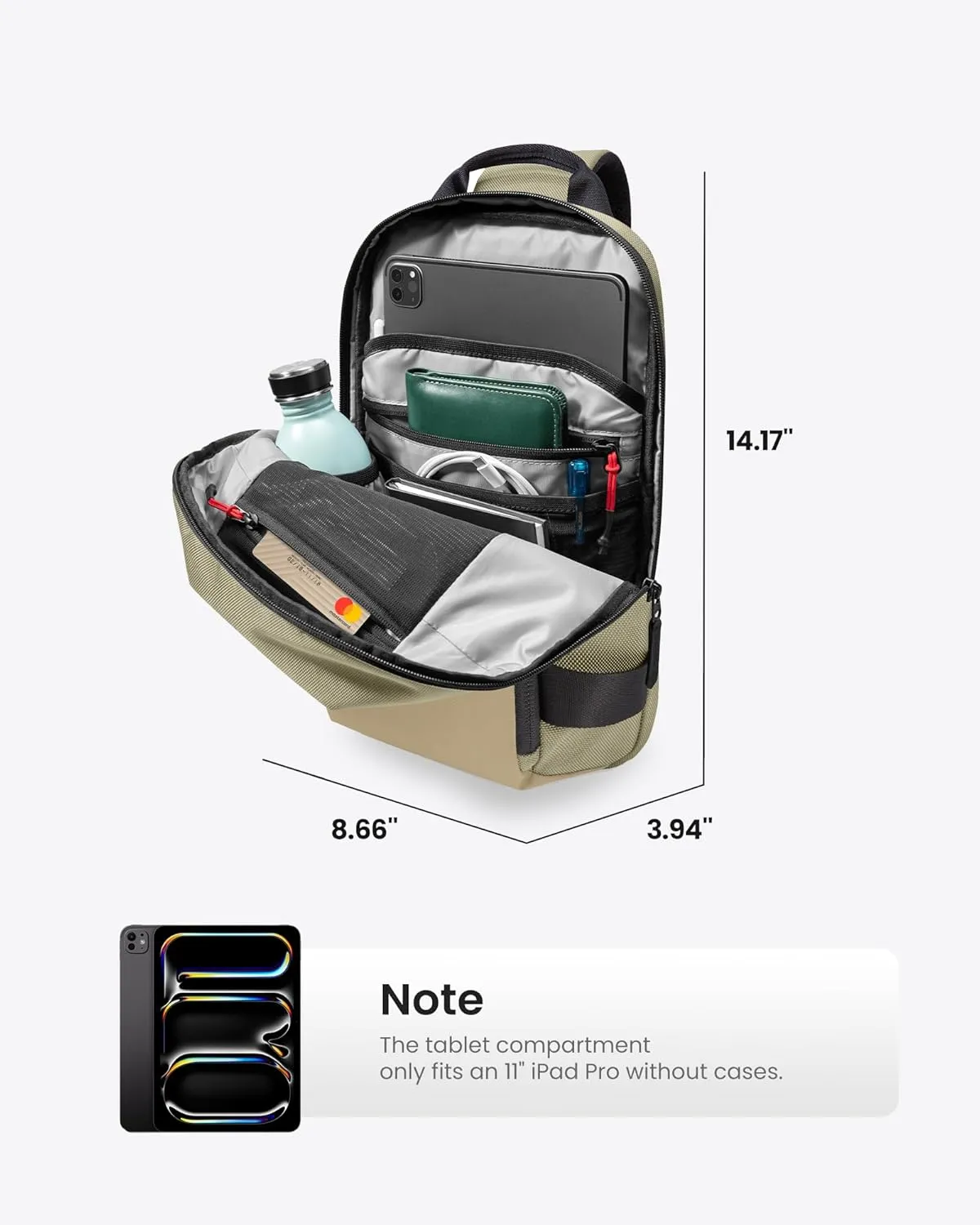 tomtoc Compact Sling Bag, Crossbody Chest Shoulder Bag for 11 inch 2025 iPad A16, iPad Air M3&M2, iPad Pro M4, M2&M1, Nintendo Switch 2/Switch/OLED, Slim Lightweight Daypack for Daily Use - XS Size