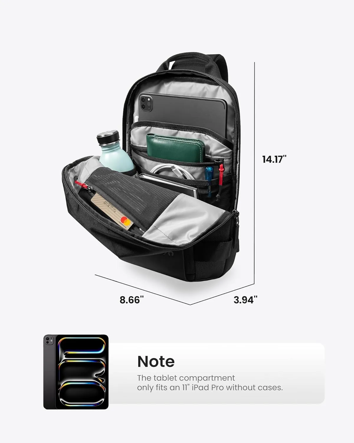 tomtoc Compact Sling Bag, Crossbody Chest Shoulder Bag for 11 inch 2025 iPad A16, iPad Air M3&M2, iPad Pro M4, M2&M1, Nintendo Switch 2/Switch/OLED, Slim Lightweight Daypack for Daily Use - XS Size