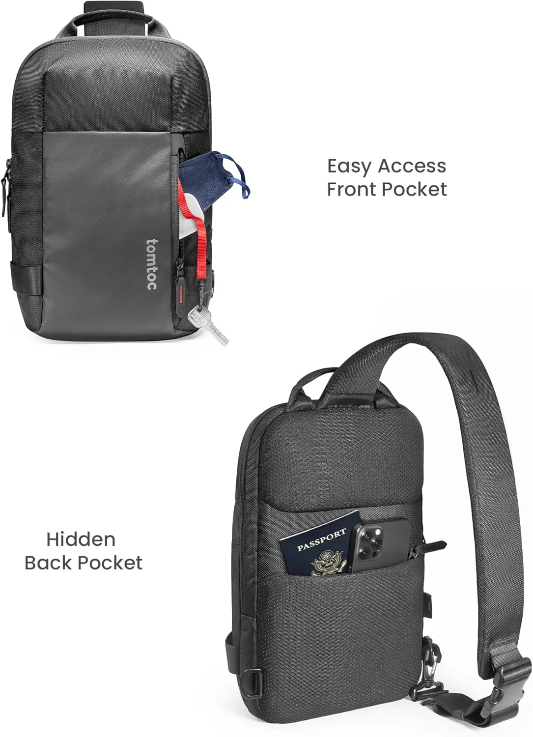 tomtoc Compact Sling Bag, Crossbody Chest Shoulder Bag for 11 inch 2025 iPad A16, iPad Air M3&M2, iPad Pro M4, M2&M1, Nintendo Switch 2/Switch/OLED, Slim Lightweight Daypack for Daily Use - XS Size