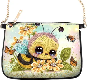 Tontut 5D DIY Diamond Art Painting Crossbody Bag with Chain, Little Bee Diamond Artwork Set, Cosmetic Bag, Shoulder Zipper Bag, Can be Used as a Gift to Friends