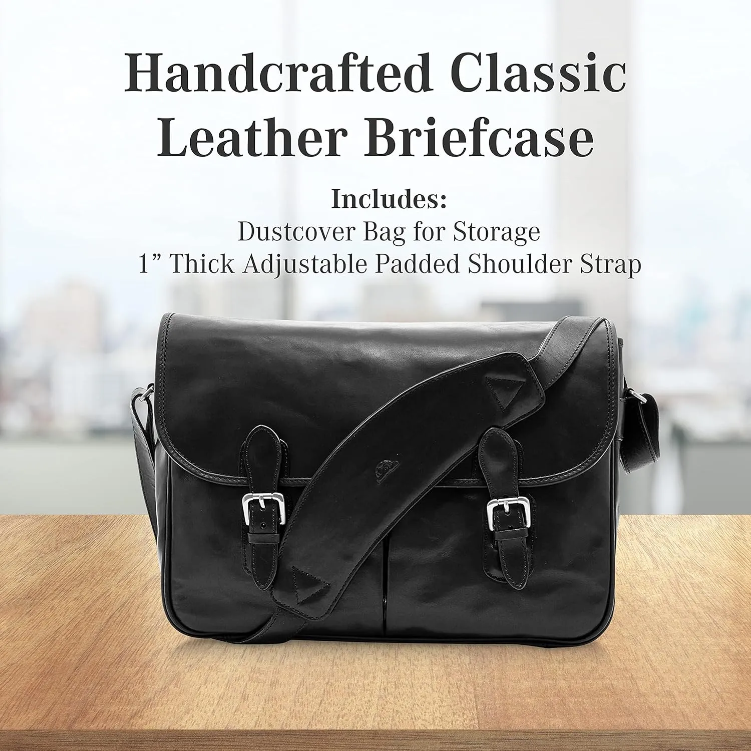 Tony Perotti Lorenzo 14.5" Italian Leather Laptop Bag for Men - Leather Computer Briefcase Saddleback Messenger Bag